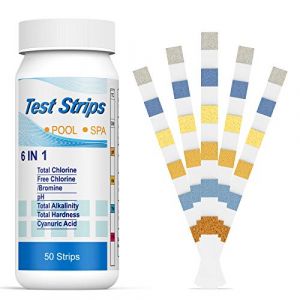 Ehomfy 6 en 1 Bandelettes de Test pour Piscine Brome Spa Therme, Bandes Testeur pH Qualité d'eau sur Chlore Total Chlore Libre Alcalinité Acide Cyanurique Dureté du Liquide Testeur Générale(50pcs) (Kaigan EU Direct, neuf)