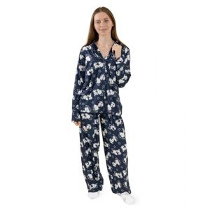 Peanuts Ensemble Pyjama Snoopy pour Femme, Manches Longues et Jambes Longues Bleu Marine et Blanc &agrave; col | V&ecirc;tement de Nuit &agrave; Motif Dessin anim&eacute; Confortable en Coton | Produits d&eacute;riv&eacute;s (Vanilla Underground, neuf)