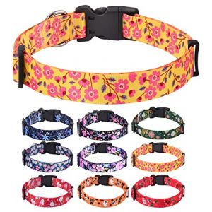 HQYDDMI Collier pour Chien, avec Imprimé Fleurs, Motif Tendance avec Boucle à dégagement Rapide, Fleur Design, Collier Classique, pour Petits, Moyens et Grands Chiens(Jaune Fleurs,M) (DDMPARK, neuf)