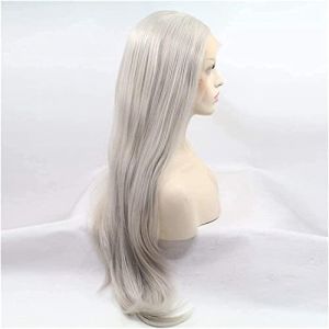 Naturelle Perruque Perruque naturelle gris argenté pour femmes, perruque de cheveux longs et bouclés ondulés, perruque synthétique résistante à la chaleur Cheveux Naturel (yizhishizizaichuangtou, neuf)