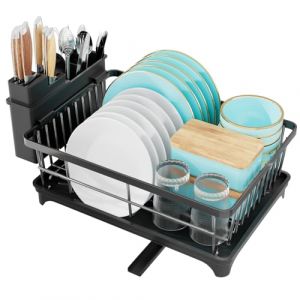 Égouttoir à Vaisselle - à 1 Niveaux, Égouttoir Vaisselle sur evier en Acier Inoxydable avec Porte-ustensiles, Egoutoire Vaisselle Cuisine Support pour ustensiles et Planche à découper (Osan Logistics, neuf)