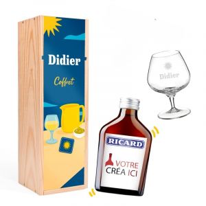 Coffret pastis Bouteille 20cl + verre de 39,5cl - Coffret verre personnalis&eacute; et caisse bois pour cadeau unique [ Kit apero a offrir ] (Mabouteille, neuf)