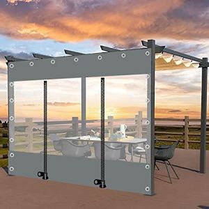 WZYJLyds B&acirc;che ext&eacute;rieure avec porte charni&egrave;re, panneaux lat&eacute;raux en toile imperm&eacute;able en PVC de 0,5 mm avec &oelig;illets, pergola v&eacute;randa place auto couverte b&acirc;che gris transparent (AMZFR（品牌已备案）, neuf)