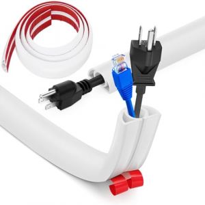 Hengrongshen Cache Cable Sol, Petit Canal de C&acirc;ble Flexible, 2M x 2cm Protege Cable Sol, Goulotte Passe Cable Sol Silicone, Cache Fil &Eacute;lectrique Sol Auto-Adh&eacute;sif pour Tous Les C&acirc;bles(Blanc) (HengRongSh-EU, neuf)