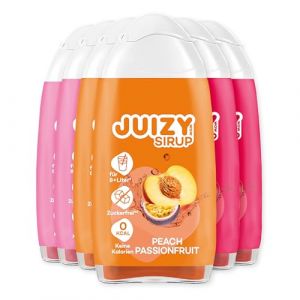 JUIZY WOW Sirop sans sucre | 6 x 65ml Mixed - Jusqu'à 72L Sirop naturel pour boissons | Zero Calories | Vegan | Bundle de 6 | Pamplemousse rose, Citron cerise, Fruit De La Passion Pêche (Foodvibez, neuf)