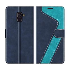 MOBESV Coque pour Samsung Galaxy A8 2018, Housse en Cuir Magnétique Fonction Stand Étui pour Samsung Galaxy A8 2018, Élégant Bleu (NineFox, neuf)