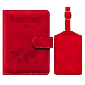 Toctax Protege Passeport Francais et Etiquette Valise, Protège Passeport avec Bloqueur RFID, Protège-passeports pour Hommes et Femmes, Passport Cover pour Travel Essentials, Passport Holder (Rouge) (Toctax, neuf)