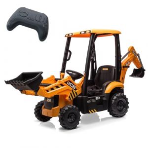 Garvee Tracteur ÉLectrique Enfant 12V 4-en-1 avec Pelle/Bulldozer/Toit Amovible - TéléCommande Parentale 2,4G, Klaxon Et Vitesse RéGlable (2-4 Km/h) - Jouet SéCurisé Dès 3 Ans (HomeLI, neuf)