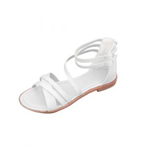 Sandales et Nu-Pieds Femmes Confortable Sandales Plates pour Femmes Décontracté Style Romain Croisé Cheville Élastique Sangle Une Bande Sandales D’été Plates Pas Cher Spartiate Chaussures Plates (⭐⭐⭐⭐⭐Générique(5-12 jours Arrivé), neuf)