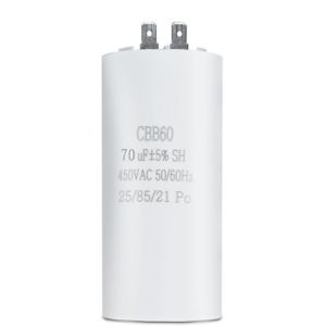 Condensateur CBB60 à 2 connecteurs 70 μF 450V 25/85/21. Condensateur de démarrage pour machine à laver, climatiseur et autres moteur 1 Pièce. (70uF) (Synn53, neuf)