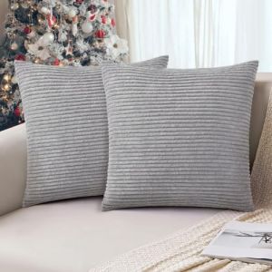 AUAUY Housses de Coussin 45x45, 2PCS Velours c&ocirc;tel&eacute; ray&eacute; Boho Housse de Coussin Chambre Salon Maison, Housse Coussin Canap&eacute; Lit Jardin D&eacute;co Aesthetic Scandinave pour Canap&eacute; en Velours C&ocirc;tel&eacute; (Lairi, neuf)