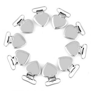 Hztyyier 10pcs Attache Sucette Dentition Jouets, Clips de Pince bretelle en métal en forme de coeur clips pour sucette sangle (Yokuna eu, neuf)