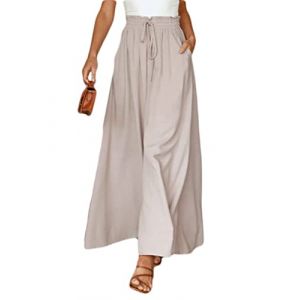 Osheoiso Pantalon Femme Élégant Pantalon Couleur Unie Taille Elastique Grande Taille Casual Pantalon en Coton et Lin Léger Élastique Culotte Bouffante pour Eté A Abricot L (Osheoiso Inc., neuf)