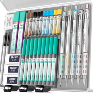 Nicpro Blocky Gear 5 pièces porte mine, criterium en métal 0.3, 0.5, 0.7, 0.9, 2mm pour le dessin d'art avec 21 tubes (6B 4B 2B HB 2H 4H couleurs) recharges de mines (NicproShop EU, neuf)