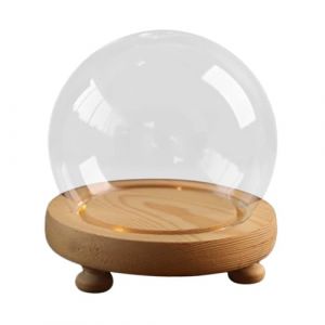 Cloche en Verre Transparent,Cloche en Verre avec Socle en Bois, Bocal décoratif Rond Polyvalent, Dôme en verre décoratif, vitrine pour Objets de Collection, Souvenirs, Bricolage, Diamètre 10cm (Grand Plaisir 360, neuf)