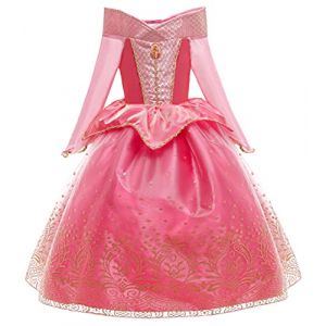 New front Princesse Aurore V&ecirc;tements Fille Belle Bois Dormant Th&egrave;me Princesse Camouflage Robe Combinez avec Accessoires F&ecirc;tes Anniversaire Halloween Carnaval Cosplay,Rose,100 (new front, neuf)