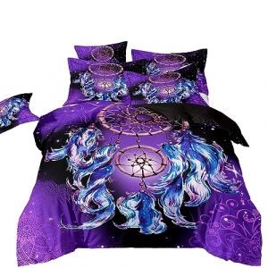 ZZTBQ Dreamcatcher Violet Housse de Couette pour Chambre Adolescent 2 Personnes 200x200/65x65 (3 Piece) Lit Adolescent Bohême Attrape-rêves en Plumes Imprimé Parure de Lit Adolescent Double (ZZTBQ, neuf)