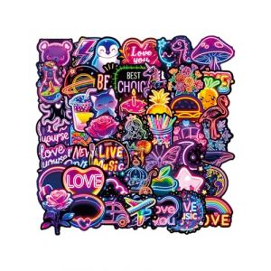 FUGLUS 50 Pcs Cool Neon Stickers, Imperméables Vinyle Autocollant, Autocollant pour Scrapbooking Gourde Valise Cahier Trottinette Journal Ordinateur Portable Skateboard Bouteille etc (BOOKING PRICELESS, neuf)