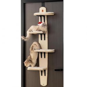Cat Tree Tower, porte &eacute;tag&egrave;re de chat suspendue, 4 niveaux &eacute;tag&egrave;res de grimpeuse de chat polyvalents pour chats int&eacute;rieurs, sur la porte Perch & grimpeur, &eacute;tag&egrave;re de saut pour animaux de compagnie (ONGHAIJ, neuf)