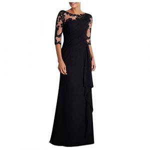 SYDUZAX Robe De Soirée Chic et Glamour Femme en Dentelle Robe de Cocktail pour Mariage Invité Robe Longue Femme Chic Et Elegant Sexy Noire Dentelle Robe Manches 3/4 Robe Bal De Promo Slim Fit (Vnvf-Hnek, neuf)