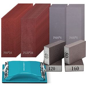 Lot de 65 feuilles de papier abrasif pour bois, papier abrasif K80 à K600, ponceuse manuelle, papier de verre, pour ponçage automobile, peinture de meubles en bois, finition (Libraton EU, neuf)