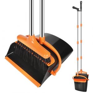 KIMIGO ​​Ensemble Balai et Pelle à Poussière avec Manche Extensible (123 cm) - Pelle balayette,Pelle et balayette Long Manche pour Intérieur/Extérieur,Cuisine,Garage​​,Design Moderne Orange (Fluttuante Kft, neuf)
