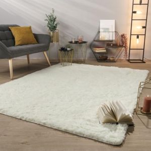 TT Home Tapis De Salon Tapis Shaggy Poil Long Doux Peluche Design Moderne Monochrome, Couleur:Blanc, Dimension:200 cm Rond (marche-de-tapis, neuf)