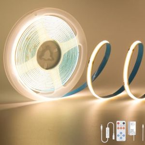 PAUTIX Bande LED COB Blanc Chaud 3000K, 3M 1440LEDs 24V CRI93 Kit Ruban Lumineuse COB Lumineux Dimmable avec T&eacute;l&eacute;commande RF et Alimentation COB LED pour Miroir,Plafond,Cuisine,Armoire,Placard (Apovenus, neuf)