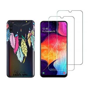 NOVAGO Compatible avec Samsung Galaxy A50,A30S -Pack 3 en 1-Coque Souple Solide Anti Choc avec Impression + 2 Films Protection écran Verre trempé résistant (Coque + 2 Films, Attrape Rêve) (NOVAGO-Vendeur PRO français, neuf)