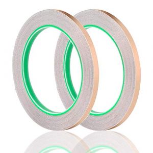 2 Rouleaux Ruban Cuivre, 20m x 6mm - Bande Cuivre Anti-Limaces Adh&eacute;sive Double Conductrice, D&eacute;coratif pour Vitrail, Blindage Guitare et &Eacute;MI, Circuits de Papier (Zilos Zone, neuf)