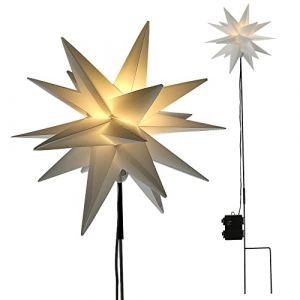 Étoile lumineuse LED de jardin pliable | Ø 25 cm x H 90 cm | Étoile de Noël éclairée fonction minuterie dans différentes couleurs avec ampoule (prise de jardin blanche) (Special-trends, neuf)