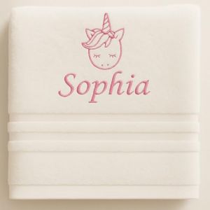 Pet-Jos Licorne Serviette Personnalis&eacute;e Avec Nom Magnifiquement Brod&eacute; - Serviette de Bain &agrave; la Main 100% Coton - Passe-Temps (100 x 50 cm) (Pet Jos, neuf)