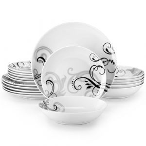 VEWEET, S&eacute;rie ZOEY, Service de Table en Porcelaine Rond 18 Pi&egrave;ces pour 6 Personnes, Service de Vaisselle avec 6 Assiettes Plates 26,7 cm, 6 Assiettes &agrave; Desserts 20,5 cm et 6 Bols &agrave; P&acirc;tes de 900 ml (VEWEET Kitchen Creations, neuf)