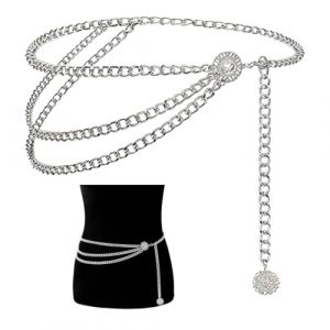 MEXRUMI 1 Pi&egrave;ce Cha&icirc;ne De Corps Cha&icirc;ne De Taille Cha&icirc;ne Ventre R&eacute;glable Cha&icirc;ne Cha&icirc;ne Multicouche Filles Cha&icirc;ne Pour Ceinture R&eacute;glable Cha&icirc;ne Pour Robe Jeans Bal F&ecirc;te Mariage (Argent) (Redifirm OU-2, neuf)