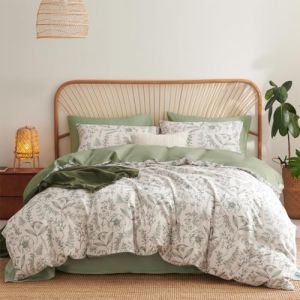 Freyamy Housse de Couette Fleurie 200x200+2 Taie d'oreiller 65x65cm Vert Feuilles Floral Parure de lit 2 Personnes Adulte Fleurs Sets de Housse Couette en Microfibre avec Fermeture Éclair (Mitchell'SZ, neuf)