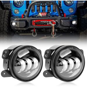 TINMAGI Feux de Brouillard, 4 Pouces 30W Feu Antibrouillard Avant à LED Rond, Universelle pour Wrangler Tous les Modèles, 1 Paire Noir (TINMAGI, neuf)