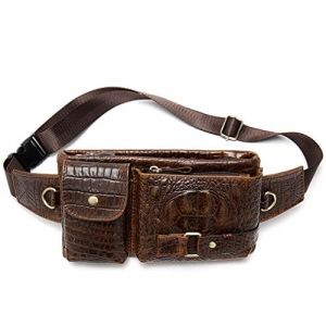 Hebetag Sac Banane en Cuir pour Homme et Femme - Ceinture Ventrale - Sac à Main pour Voyage, Course à Pied, randonnée, Camping, téléphone Portable, Marron foncé (XieBen, neuf)