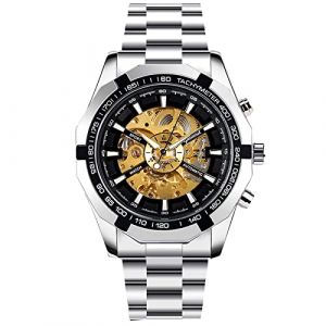RORIOS Montre Squelette Homme Montre Automatique Mécanique avec Bracelet en Acier Inoxydable Lumineuses Montre-Bracelet pour Hommes (facemurto OÜ, neuf)