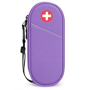 SITHON Sac &agrave; M&eacute;dicaments Vide - Trousse &agrave; Pharmacie Organisateur de m&eacute;dicaments Isotherme portable pour 2 EpiPen, Auvi Q, Spray Nasal, allergie Meds, L'asthme Inhaler pour Voyage l'ext&eacute;rieur, Violet (Tek Shield EU, neuf)