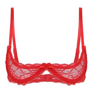 YOOJIA Femme Soutien-Gorge Seins Nus Sexy Femme Lingerie Ouverte Dentelle Redresse-Seins Sexy Brassière Dentelle Lingerie Bralette Dos Nu Nuisette Clubwear Rouge A XL (YOOJIA EU, neuf)