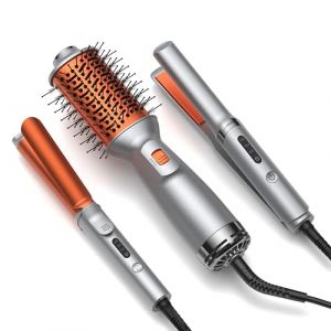 Set Coiffure 3-en-1 de Voyage &ndash; Brosse Soufflante + Fer &agrave; Boucler 25 mm + Mini Lisseur, Double Tension 100-240V, Kit Compact pour S&eacute;cher, Lisser et Boucler (li yi zhi neng dian qi, neuf)