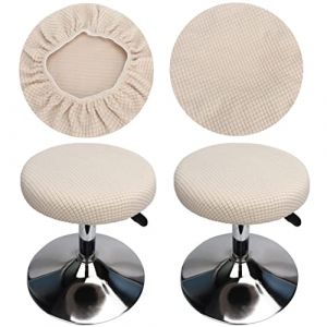 HuaLiSiJi Housse Tabouret Rond, 2 Pièces Housse Tabouret de Bar Rond, Lavable Facile d'entretien Doux et Durable, pour Tabouret 30-40cm (Blanc) (HuaLiSiJi, neuf)