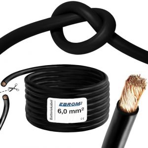 EBROM Câble de batterie très flexible HiFlex (Hi Flex) 6 mm² Au mètre Noir Très flexible Gaine en PVC (70 ± 5 Shore) 100 % cuivre OFC 6 mm² Comme câble de démarrage, câble de (EBROM, neuf)