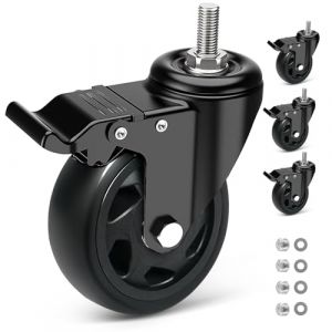 RRIUTO Roulette Charge Lourde avec Frein, 100MM Roulettes pour Meubles avec Tige Filet&eacute; M10x30mm, Roulette Pivotantes &Agrave; 360 Degr&eacute;s, pour Tous Les Sols, Lot de 4 PU Roulettes Jusqu'&agrave; 500KG (Camcome Casters, neuf)