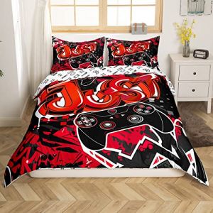 Gamer Housse de Couette Gaming Parure de Lit 240x260cm Rouge Ensembles de Jeu Vidéo de Housse de Couette pour Ados Chambre Décor Hip Hop Décor avec 2 Taie d'oreiller (Bofanshangmao, neuf)