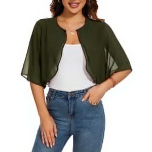 HANERDUN Bol&eacute;ro Femme Festif El&eacute;gant Cardigan Mousseline Manches Court Veste d'&eacute;paule Parfait avec Toutes Sortes de Robe de Cocktail Robe de Soir&eacute;e (AYOZI, neuf)