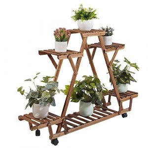 unho Porte Plante &agrave; Roulettes, &Eacute;tag&egrave;re Plantes Bois avec 6 Tablettes, Support Pot de Plante, Capacit&eacute; de Charge Max 38kg, Con&ccedil;u Pour Jardin, Balcon, Terrasse - 91x81x25cm (UNHO, neuf)