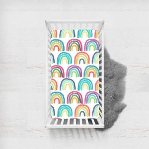 Odot Drap Housse pour Lit de Bébé, Motif Arc en Ciel Housse de Matelas pour Bébé Drap Housse Respirant Douce pour Lit Parapluie et Berceau Draps Housses Enfants (Arc en Ciel,90x140cm) (Odot, neuf)