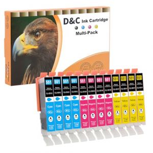 D&C 12x 551XL Cartouches d'encre Compatibles avec Canon CLI-551 XL Cartouches pour Canon Pixma IP8750 IP7250 MG5650 MG5550 MX725 IX6850 MG6450 MG5450 MG6350 IP7200 MG6650 MX920 IX6800 MG5655 IX6820 (OnlineSales 365, neuf)