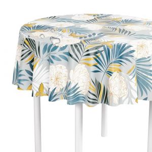 LILENO HOME Nappe lavable au m&egrave;tre 140 cm ronde (bord coup&eacute;) motif bleu pivoine - Nappe en toile cir&eacute;e imperm&eacute;able id&eacute;ale comme nappe ou chemin de table pour ensemble de tente &agrave; bi&egrave;re (Discount-Deal24, neuf)